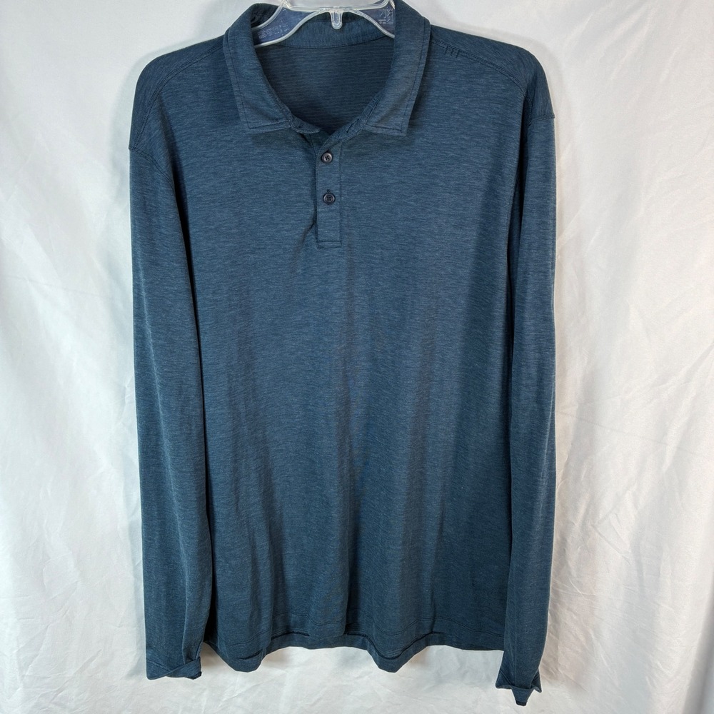 Lululemon‎ Evolution Polo Shirt Mens Medium Blue Long Sleeve Athletic Stretch